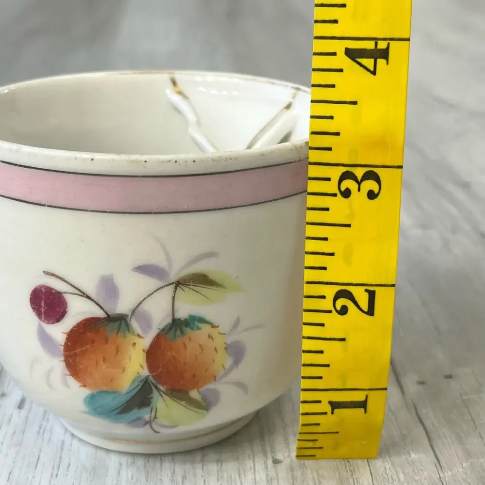 Vintage White Fruit Accent Gold Trim Mustache Mug Cup Decor